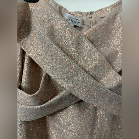 NWT Teri Jon Rickie Freeman Rose Gold Glitter Off Shoulder Column Gown Dress 8 - Picture 10 of 13